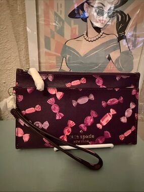 Kate Spade Candy Wrapper Double Zip Wallet / Wristlet Clutch Staci Leather NWT